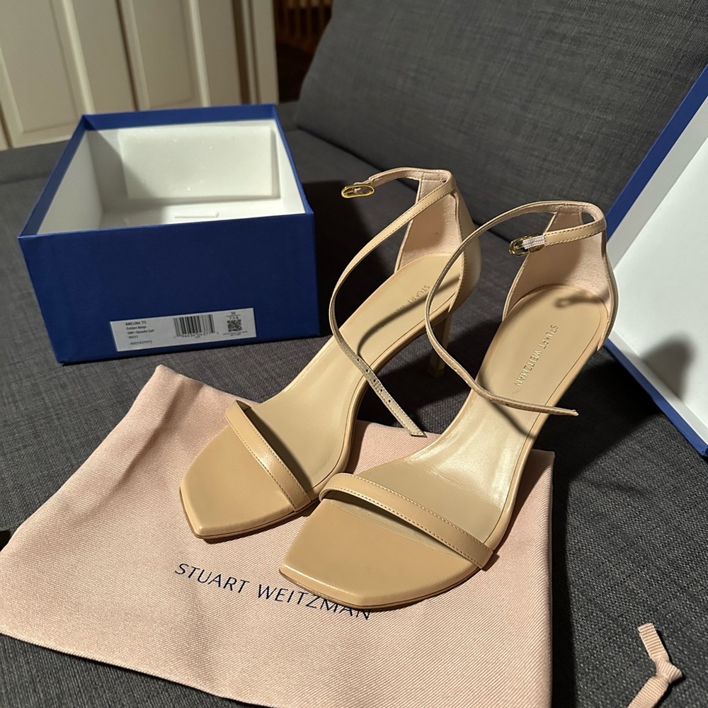 Stuart Weitzman Amelina 7.5 Golden Beige heels- used once- made in Spain